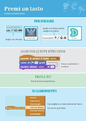 Premi un tasto scratch. mit. edu/name PER INIZIARE Scegli una lettera dalla categoria Lettere