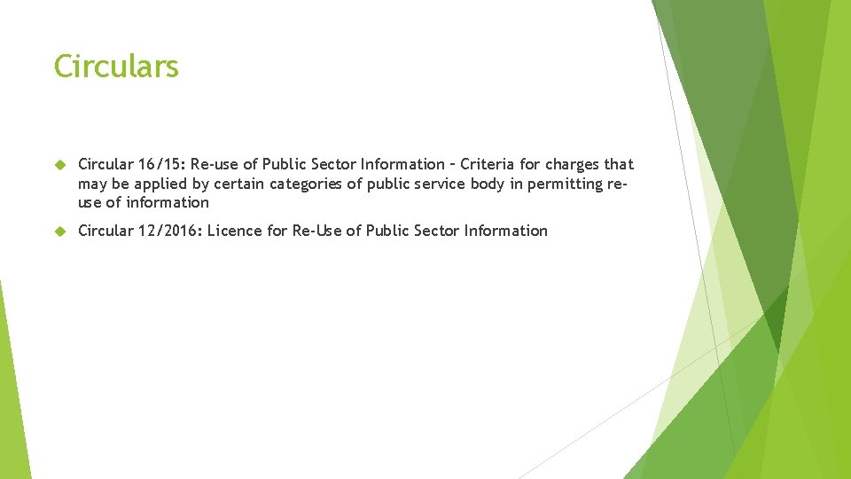 Circulars Circular 16/15: Re-use of Public Sector Information – Criteria for charges that may