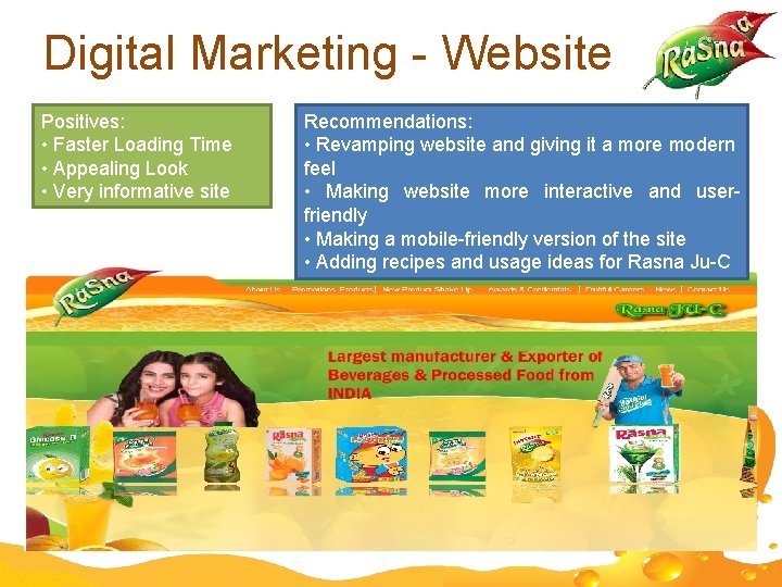 Digital Marketing - Website Positives: • Faster Loading Time • Appealing Look • Very