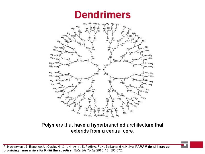 Dendrimers Polymers that have a hyperbranched architecture that extends from a central core. P.