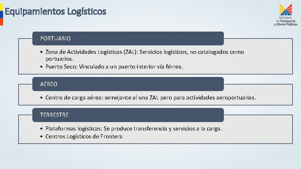 Equipamientos Logísticos PORTUARIO • Zona de Actividades Logísticas (ZAL): Servicios logísticos, no catalogados como