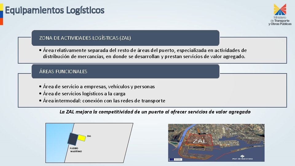 Equipamientos Logísticos ZONA DE ACTIVIDADES LOGÍSTICAS (ZAL) • Área relativamente separada del resto de