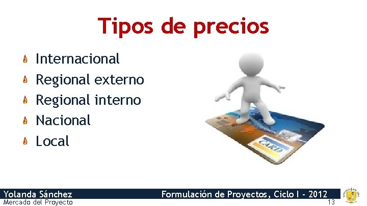 Tipos de precios Internacional Regional externo Regional interno Nacional Local Yolanda Sánchez Mercado del