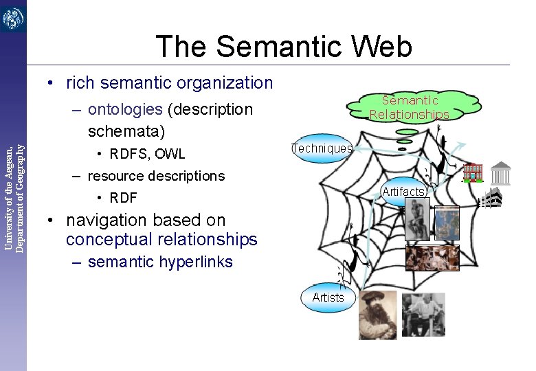 The Semantic Web • rich semantic organization University of the Aegean, Department of Geography