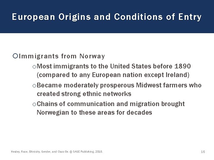 European Origins and Conditions of Entry Immigrants from Norway o. Most immigrants to the European Origins and Conditions of Entry Immigrants from Norway o. Most immigrants to the