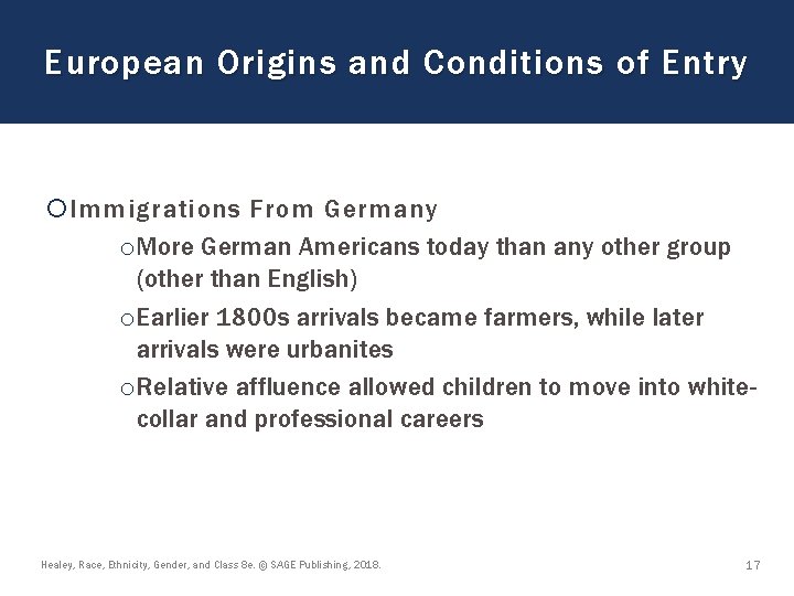 European Origins and Conditions of Entry Immigrations From Germany o. More German Americans today European Origins and Conditions of Entry Immigrations From Germany o. More German Americans today