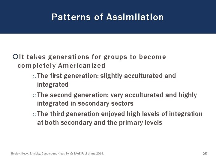 Patterns of Assimilation It takes generations for groups to become completely Americanized o. The Patterns of Assimilation It takes generations for groups to become completely Americanized o. The
