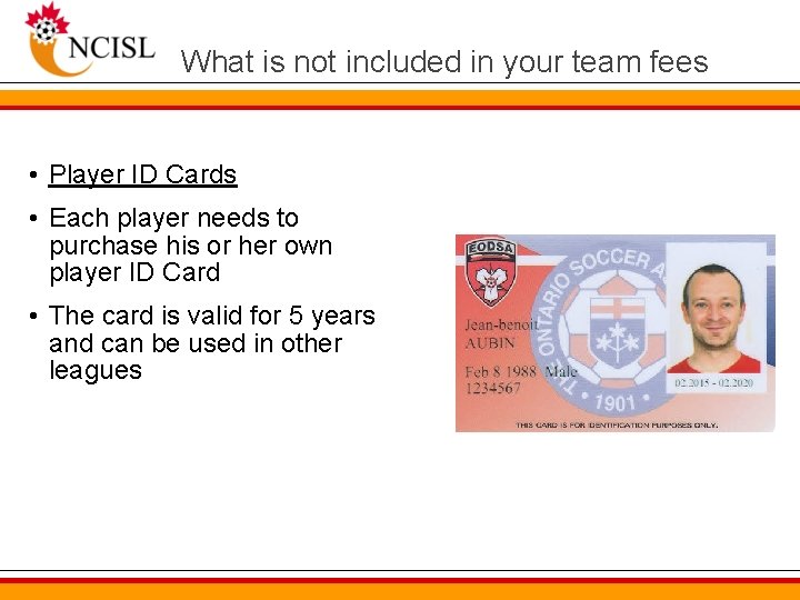 What is not included in your team fees • Player ID Cards • Each