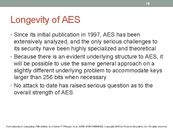 19 Longevity of AES • Since its initial publication in 1997, AES has been