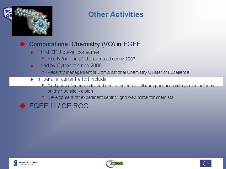 Other Activities u Computational Chemistry (VO) in EGEE t t t Third CPU power Other Activities u Computational Chemistry (VO) in EGEE t t t Third CPU power