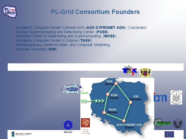PL-Grid Consortium Founders • • • Academic Computer Center Cyfronet AGH (ACK CYFRONET AGH) PL-Grid Consortium Founders • • • Academic Computer Center Cyfronet AGH (ACK CYFRONET AGH)