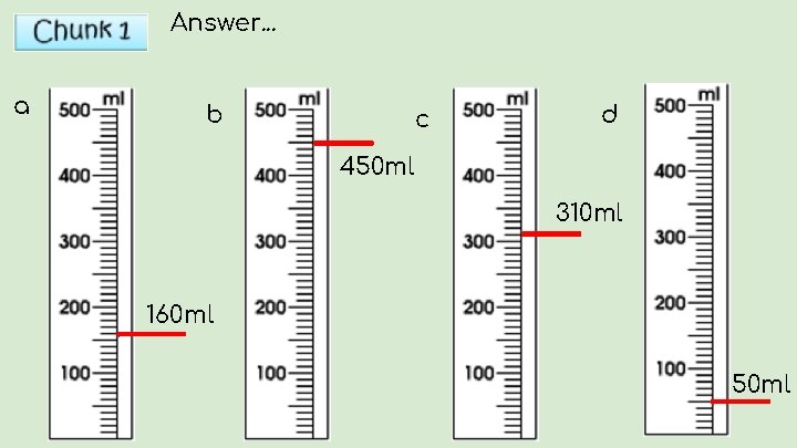 Answer. . . a b c d 450 ml 310 ml 160 ml 50