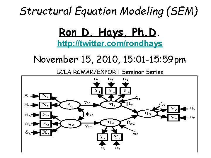  Structural Equation Modeling (SEM) Ron D. Hays, Ph. D. http: //twitter. com/rondhays November