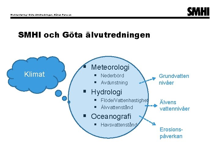 Riskhantering i Göta älvutredningen, Håkan Persson SMHI och Göta älvutredningen Klimat § Meteorologi §