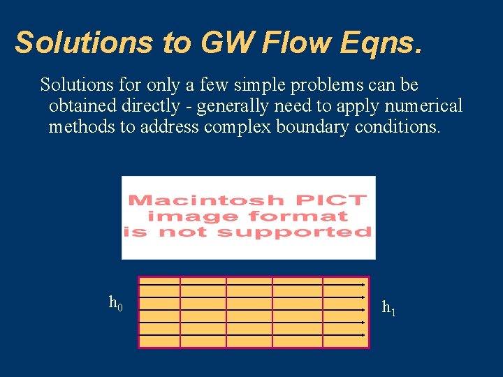 Solutions to GW Flow Eqns. Solutions for only a few simple problems can be