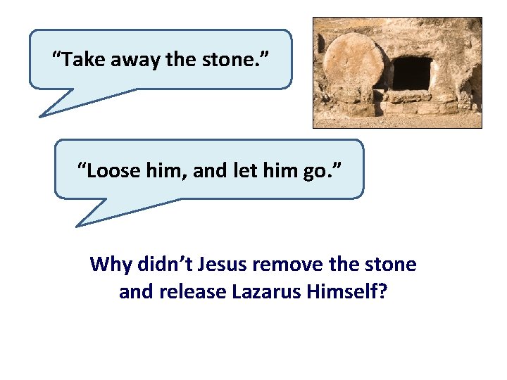 “Take away the stone. ” “Loose him, and let him go. ” Why didn’t