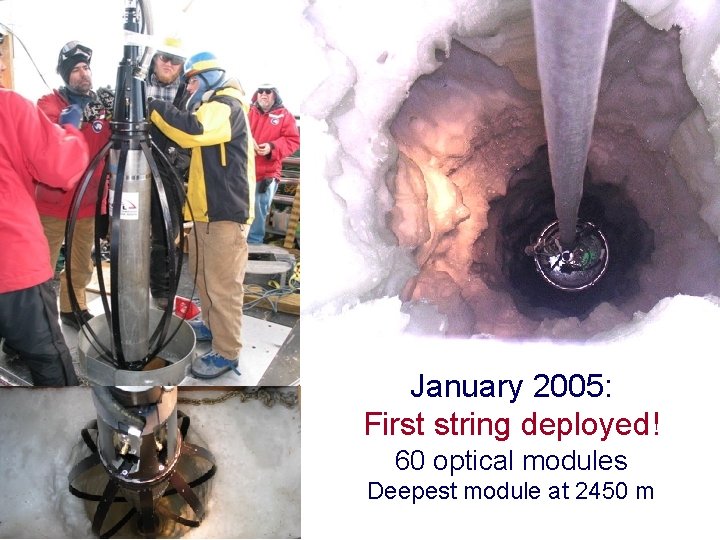 January 2005: First string deployed! 60 optical modules Deepest module at 2450 m 