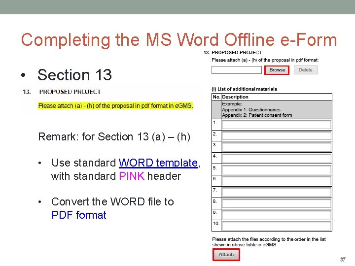 Completing the MS Word Offline e-Form • Section 13 Remark: for Section 13 (a)