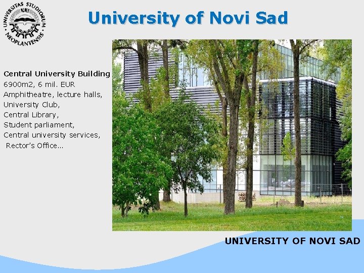 University of Novi Sad Central University Building 6900 m 2, 6 mil. EUR Amphitheatre,