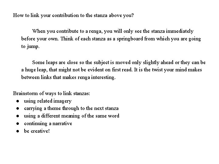 How to link your contribution to the stanza above you? When you contribute to How to link your contribution to the stanza above you? When you contribute to