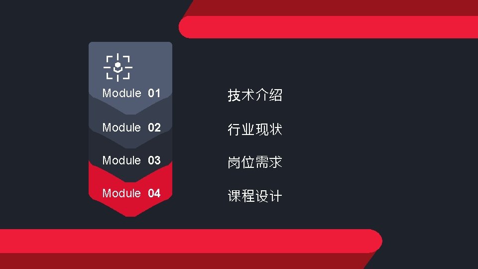 Module 01 技术介绍 Module 02 行业现状 Module 03 岗位需求 Module 04 课程设计 