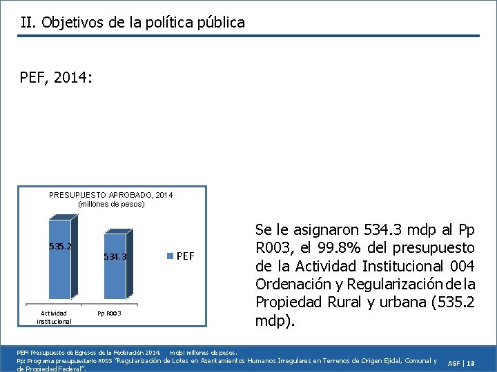 II. Objetivos de la política pública PEF, 2014: PRESUPUESTO APROBADO, 2014 (millones de pesos)