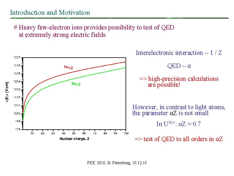 Introduction and Motivation # Heavy few-electron ions provides possibility to test of QED at Introduction and Motivation # Heavy few-electron ions provides possibility to test of QED at