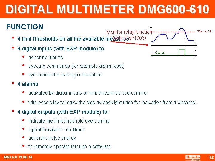 DIGITAL MULTIMETER DMG 600 -610 FUNCTION • • Monitor relay function (with EXP 1003)