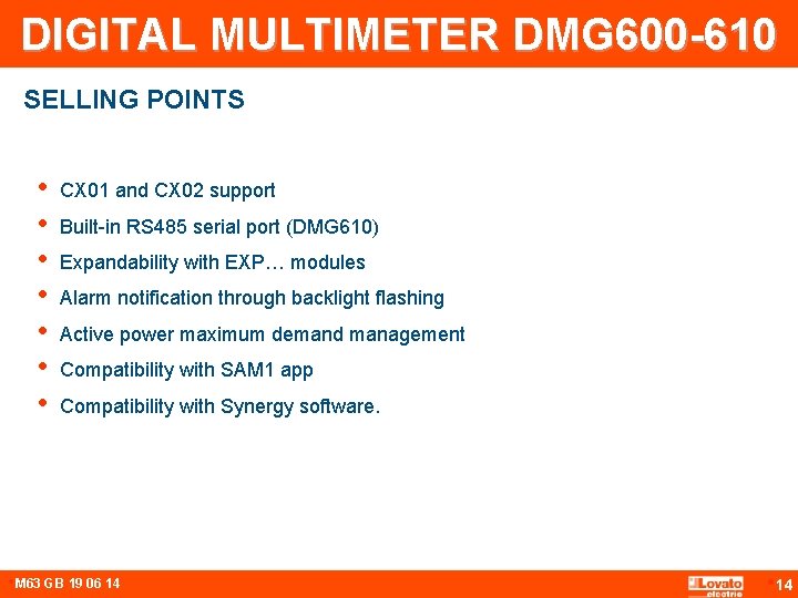 DIGITAL MULTIMETER DMG 600 -610 SELLING POINTS • • CX 01 and CX 02