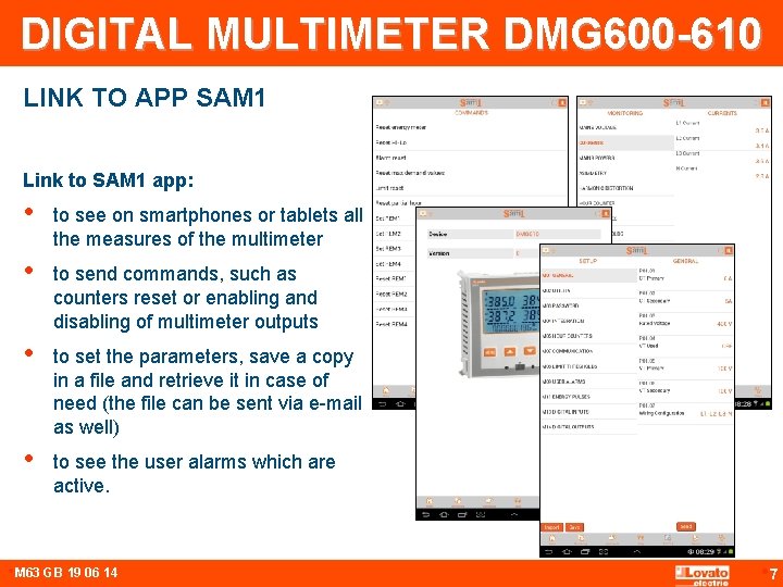 DIGITAL MULTIMETER DMG 600 -610 LINK TO APP SAM 1 Link to SAM 1