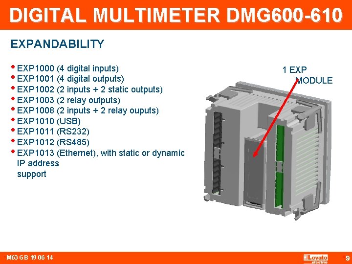 DIGITAL MULTIMETER DMG 600 -610 EXPANDABILITY • EXP 1000 (4 digital inputs) • EXP