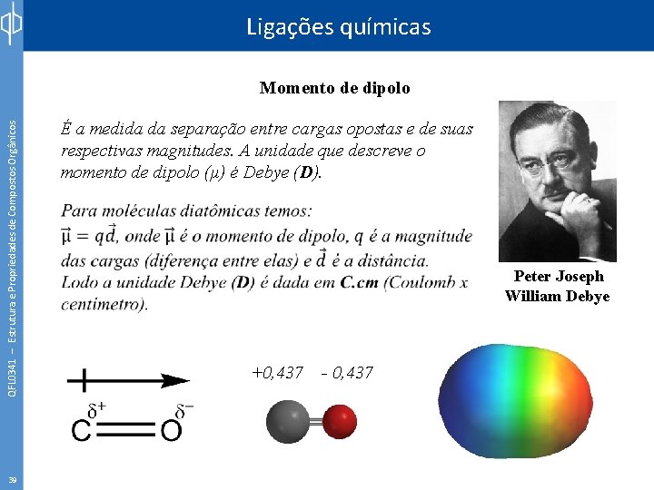 Ligações químicas QFL 0341 – Estrutura e Propriedades de Compostos Orgânicos Momento de dipolo