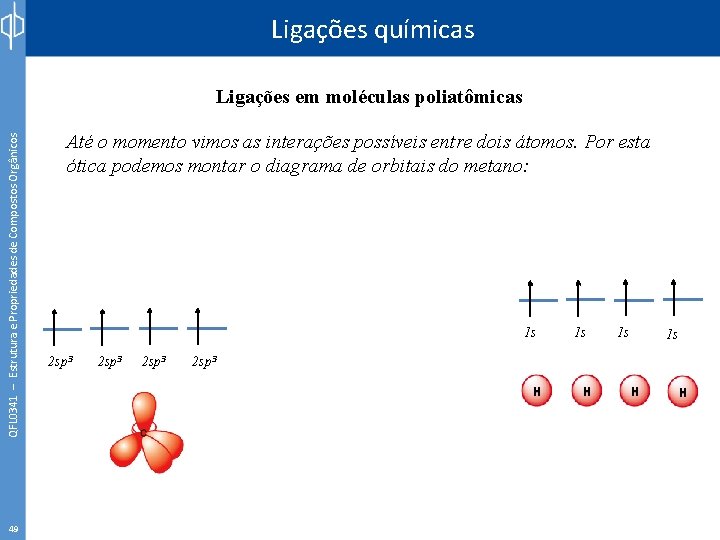 Ligações químicas QFL 0341 – Estrutura e Propriedades de Compostos Orgânicos Ligações em moléculas