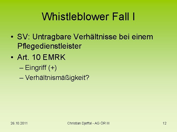 Whistleblower Fall I • SV: Untragbare Verhältnisse bei einem Pflegedienstleister • Art. 10 EMRK