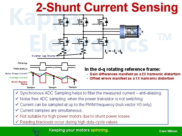 2 -Shunt Current Sensing Kappa Electronics Dave’s Motor Control Center TM ic = -ia 2 -Shunt Current Sensing Kappa Electronics Dave’s Motor Control Center TM ic = -ia