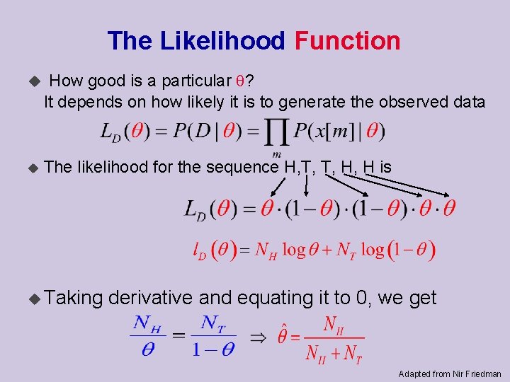 The Likelihood Function u How good is a particular ? It depends on how