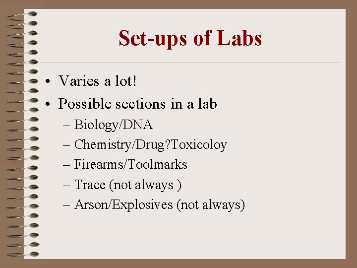 Set-ups of Labs • Varies a lot! • Possible sections in a lab –