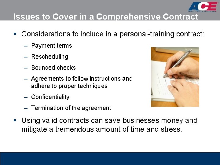 Issues to Cover in a Comprehensive Contract § Considerations to include in a personal-training