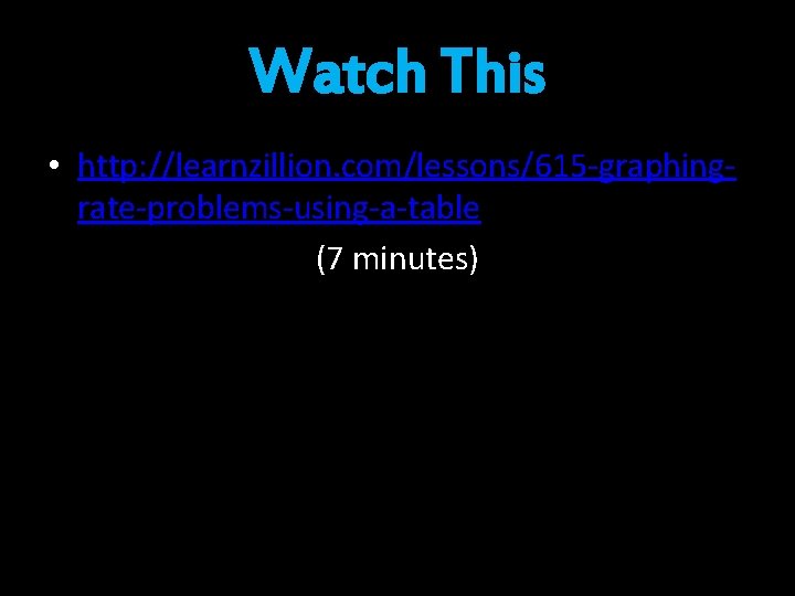 Watch This • http: //learnzillion. com/lessons/615 -graphingrate-problems-using-a-table (7 minutes) 
