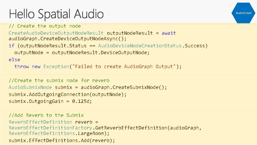 Audio. Graph // Create the output node Create. Audio. Device. Output. Node. Result output.