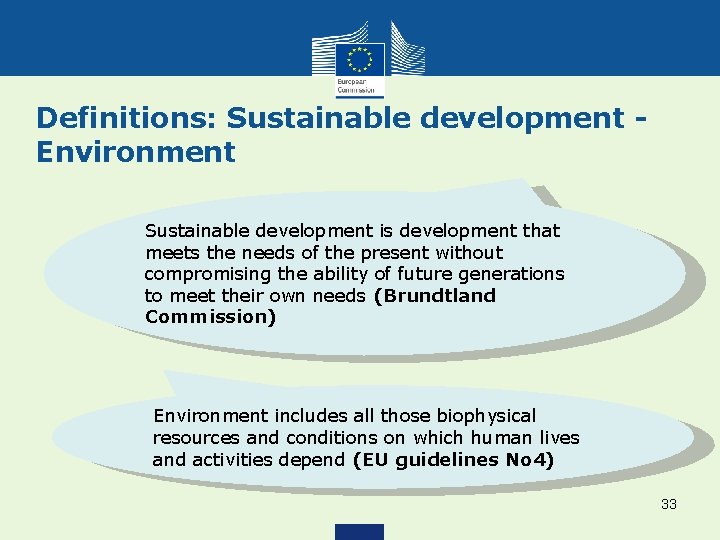 Definitions: Sustainable development Environment Sustainable development is development that meets the needs of the