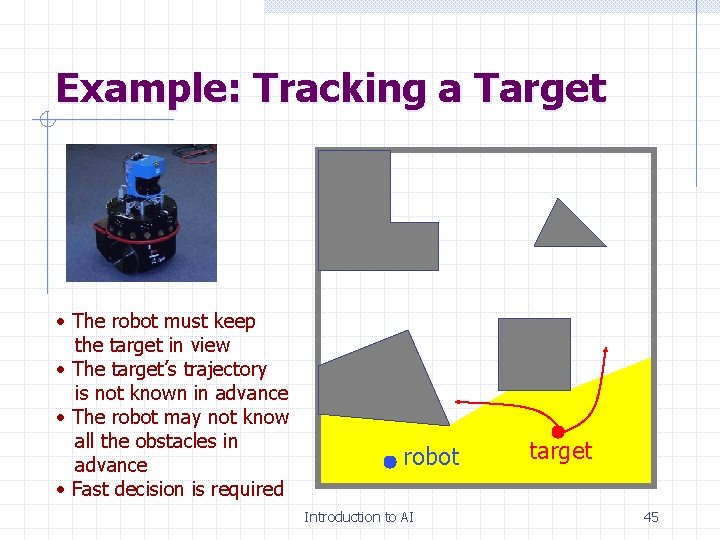 Example: Tracking a Target • The robot must keep the target in view •