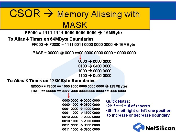 CSOR Memory Aliasing with MASK FF 000 = 1111 0000 16 MByte To Alias