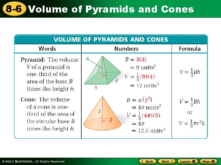 8 -6 Volume of Pyramids and Cones 