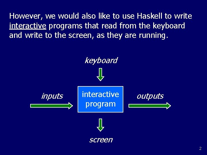 However, we would also like to use Haskell to write interactive programs that read