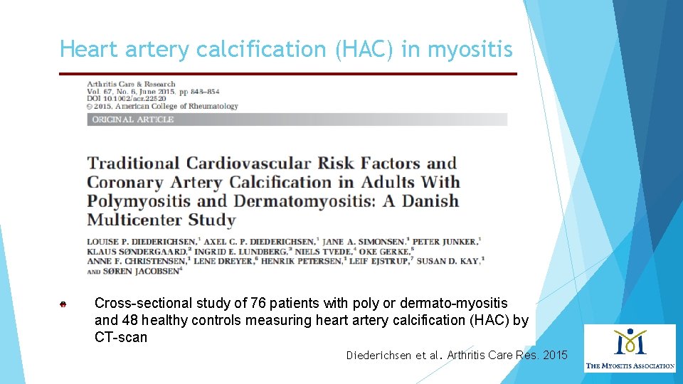 Heart artery calcification (HAC) in myositis Cross-sectional study of 76 patients with poly or