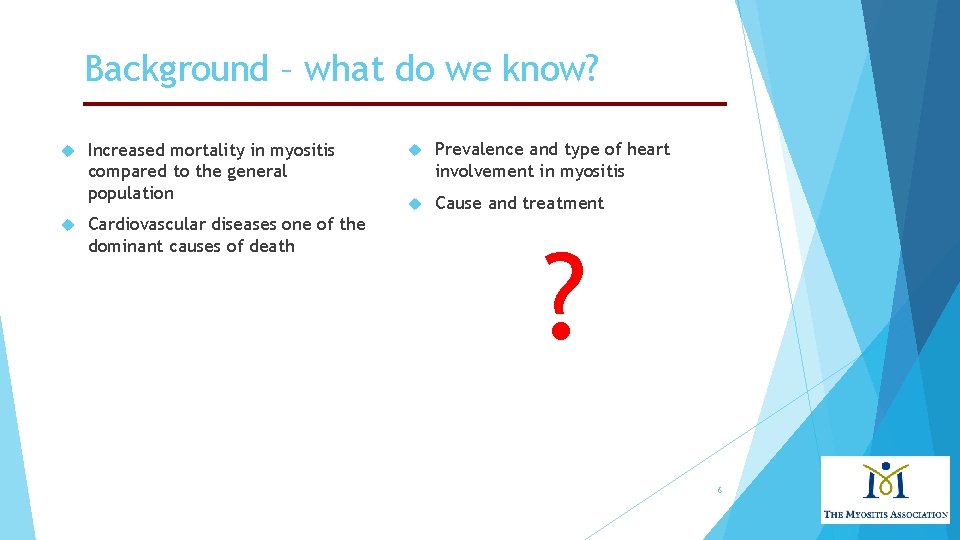 Background – what do we know? Increased mortality in myositis compared to the general