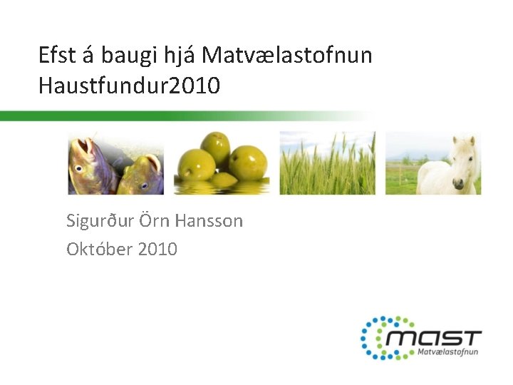 Efst á baugi hjá Matvælastofnun Haustfundur 2010 Sigurður Örn Hansson Október 2010 