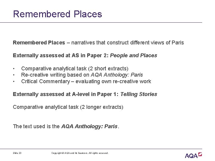 Remembered Places – narratives that construct different views of Paris Externally assessed at AS Remembered Places – narratives that construct different views of Paris Externally assessed at AS