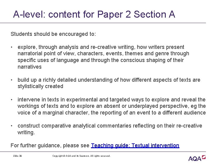 A-level: content for Paper 2 Section A Students should be encouraged to: • explore,